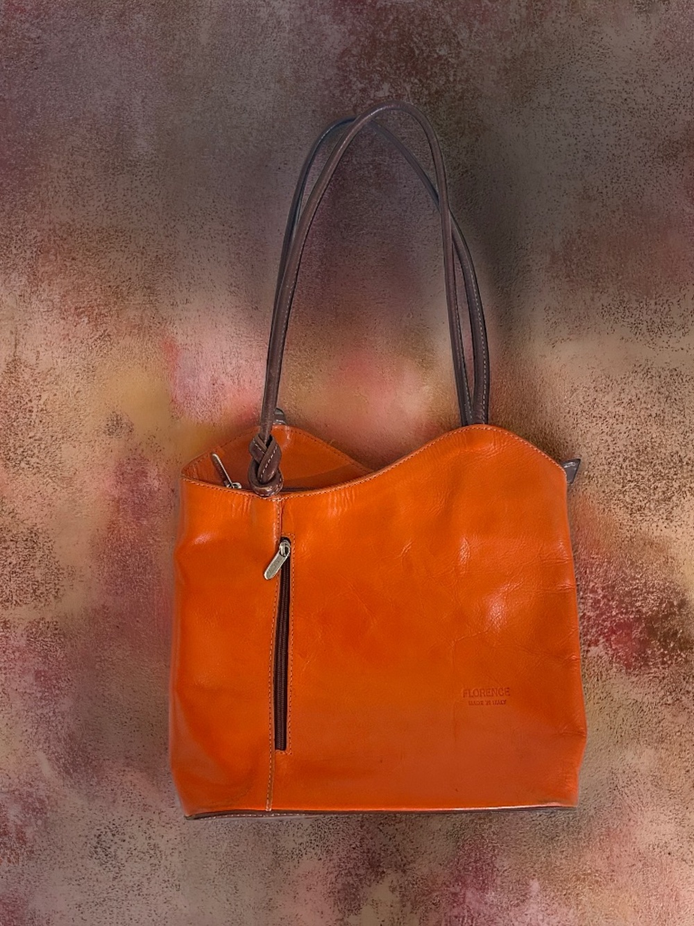 Florence Made in Italy Genuine Leather Convertible Tote Backpack Orange